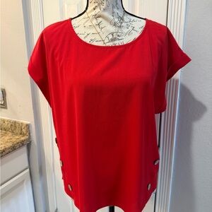 Love Red Short Sleeve Blouse with Side Button Accents
